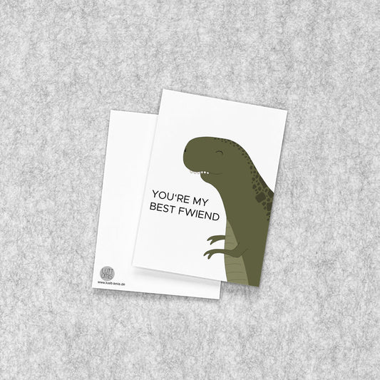 You are my best fwiend – Dino-Postkarte mit Überbiss