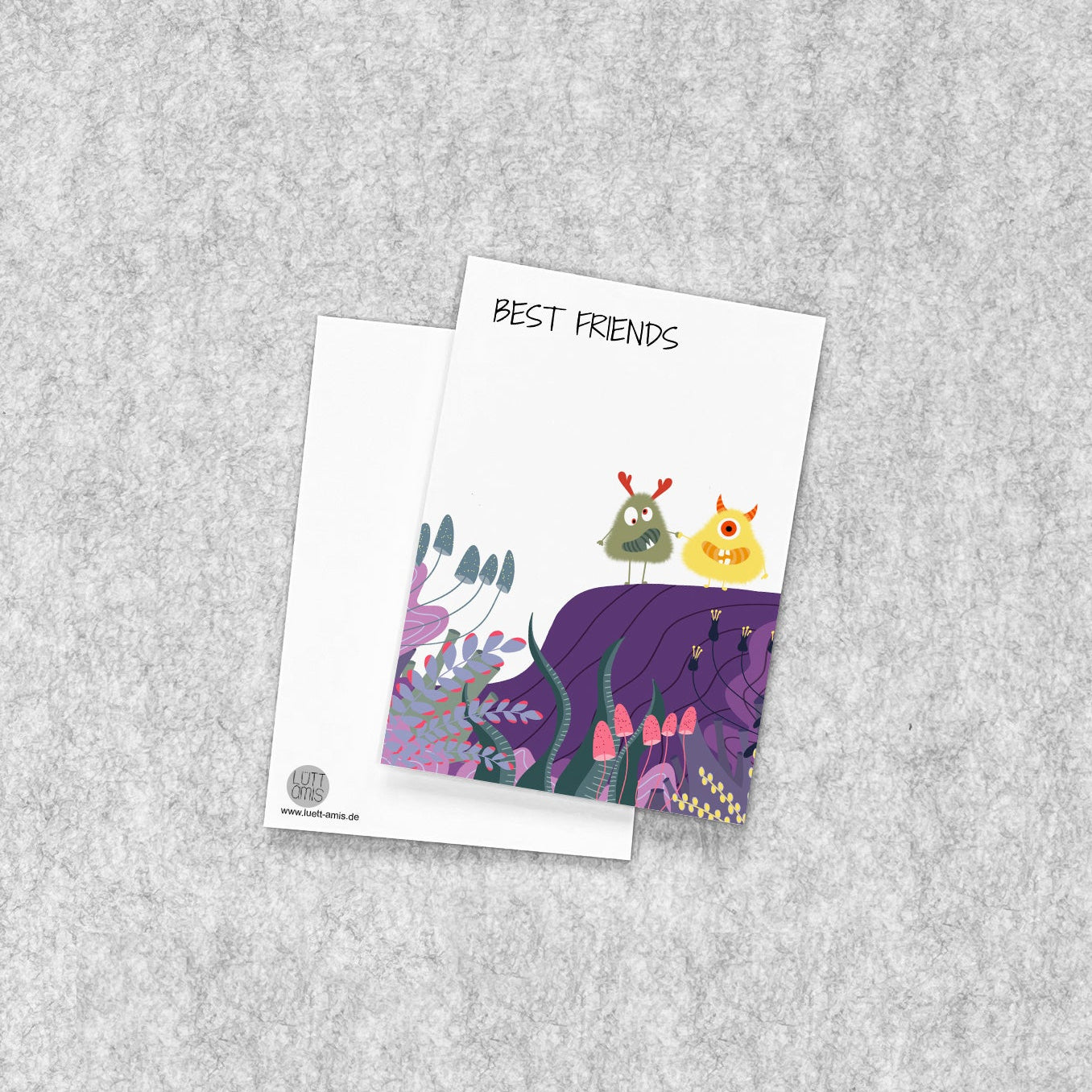 „Best Friends“ Grußkarte – Monster Hand in Hand