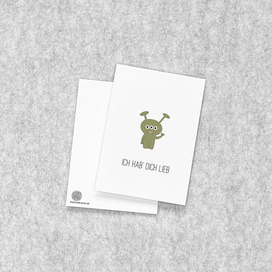 „Ich hab' dich lieb“ Grußkarte – Ein süßes Alien sagt es auf seine Art!